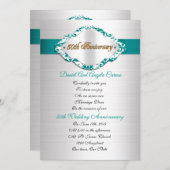 Uitnodiging 50ste trouwdagjubileum teal satijn (Voorkant / Achterkant)