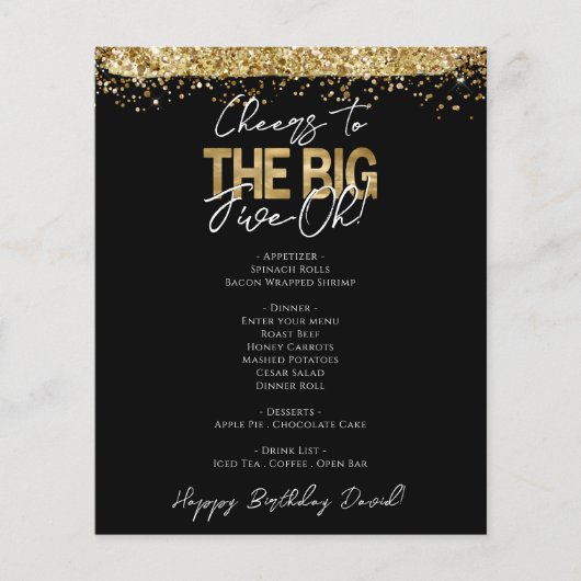 Uitnodiging 50ste Verjaardag Big Five-oh Feestmenu Flyer (Voorkant)