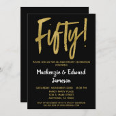 Uitnodiging 50ste verjaardag Black Gold Script (Voorkant / Achterkant)