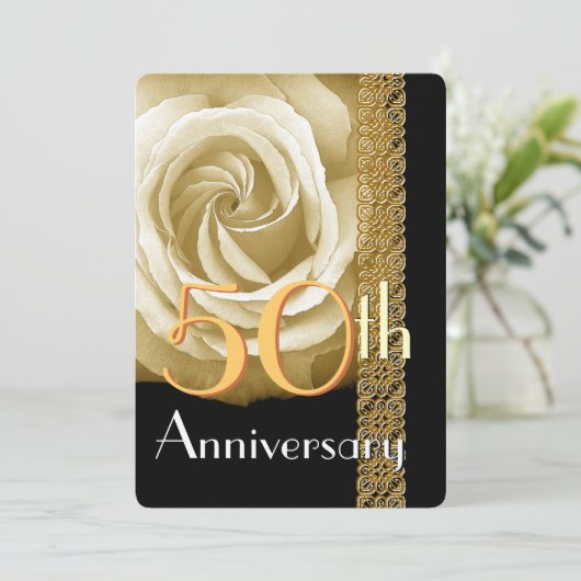 Uitnodiging 50ste verjaardag CHAMPAGNE Roos V01A (Staand voorkant)