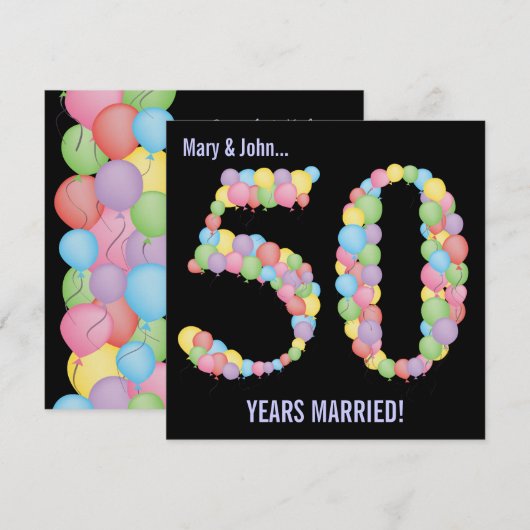 Uitnodiging 50ste verjaardag feestballonnen (Voorkant / Achterkant)