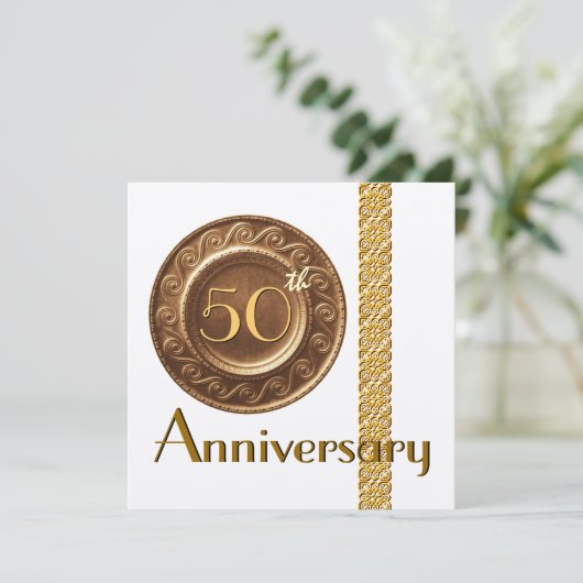 Uitnodiging 50ste verjaardag Goud Metallic Papier (Staand voorkant)