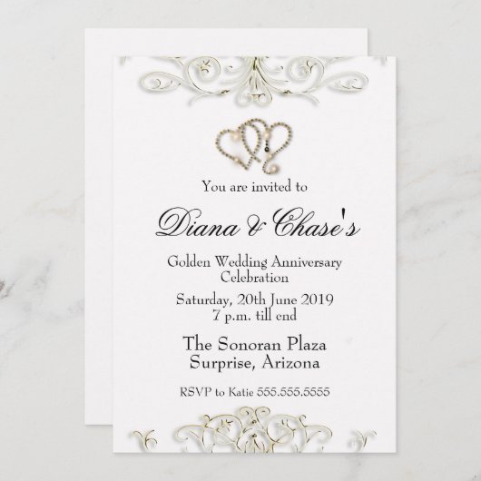 Uitnodiging 50ste verjaardag gouden bruiloft (Voorkant / Achterkant)