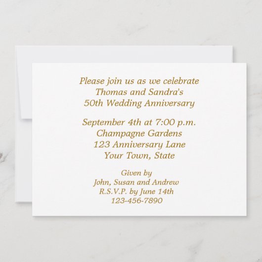 Uitnodiging 50ste verjaardag in champagne-stijl (Achterkant)