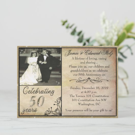 Uitnodiging 50ste verjaardag in vintage stijl (Staand voorkant)