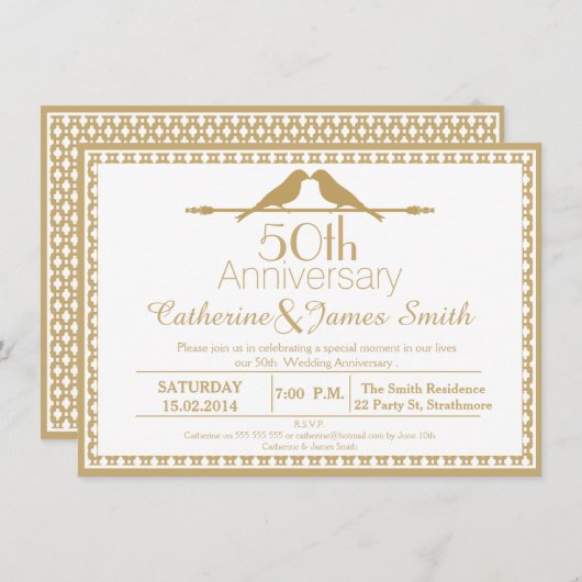 Uitnodiging 50ste verjaardag Love Birds (Voorkant / Achterkant)