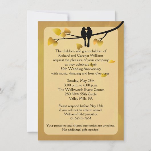 Uitnodiging 50ste verjaardag Love Birds (Achterkant)