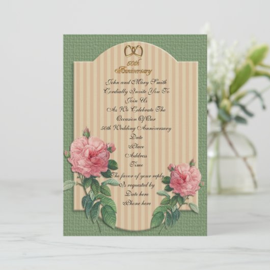 Uitnodiging 50ste verjaardag oude rozen (Staand voorkant)