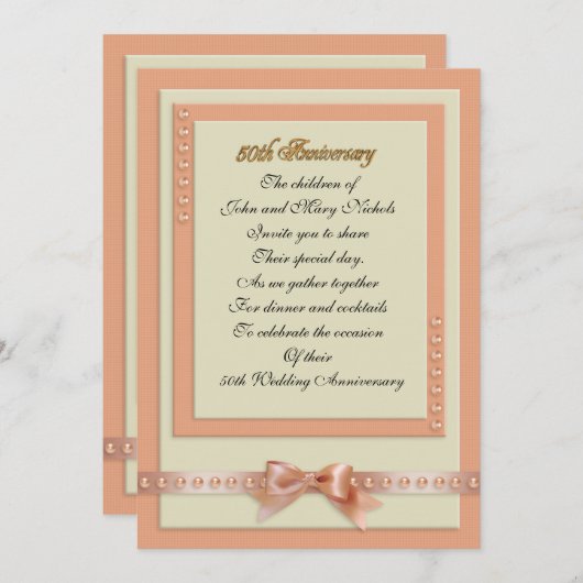 Uitnodiging 50ste verjaardag perzik- en crèmekleur (Voorkant / Achterkant)