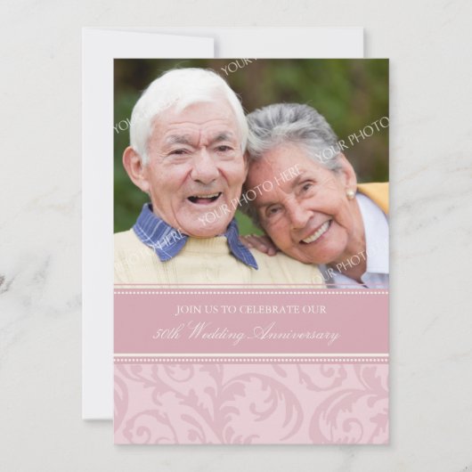 Uitnodiging 50ste verjaardag Roze Krullen Foto (Voorkant)