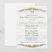 Uitnodiging 50ste verjaardag Rozenrand Wit (Voorkant / Achterkant)