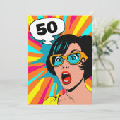 Uitnodiging 50ste verjaardag verraste vrouw pop ku (Staand voorkant)