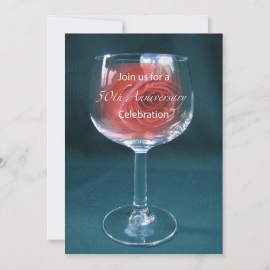 Uitnodiging 50ste verjaardag Wijn Glas Roos (Voorkant)