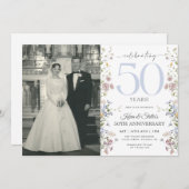 Uitnodiging 50ste verjaardag Wildflowers met foto (Voorkant / Achterkant)