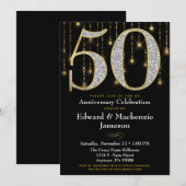 Uitnodiging 50ste verjaardag Zwart Goud Diamanten (Voorkant / Achterkant)