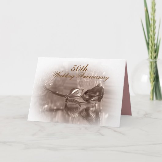 Uitnodiging 50ste verjaardagsfeest gouden roos (Voorkant)