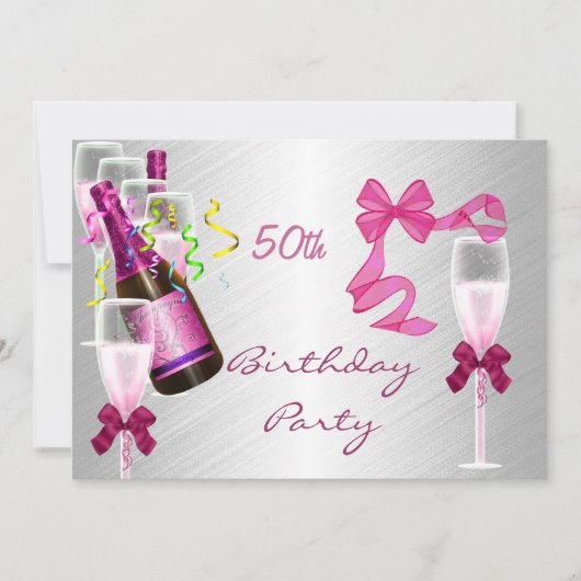 Uitnodiging 50ste verjaardagsfeest Roze (Voorkant)