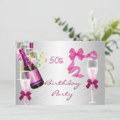 Uitnodiging 50ste verjaardagsfeest Roze (Staand voorkant)