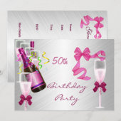 Uitnodiging 50ste verjaardagsfeest Roze (Voorkant / Achterkant)