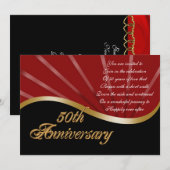 Uitnodiging 50ste verjaardagsfeest trouw goud rood (Voorkant / Achterkant)