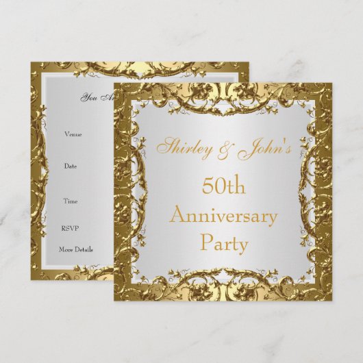 Uitnodiging 50th Wedding Jubileum Party Gold 2 (Voorkant / Achterkant)