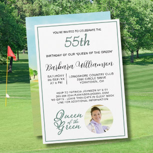 Uitnodiging 55e verjaardag foto dame golfer thema
