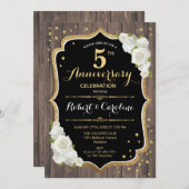 Uitnodiging 5-jarig jubileum - Rustiek hout goud (Voorkant / Achterkant)