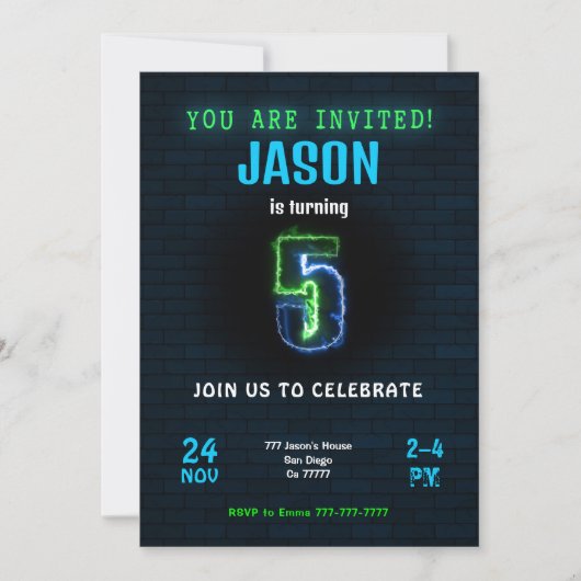 Uitnodiging 5de verjaardag jongen (Voorkant)