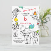 Uitnodiging 5e verjaardag met grappig schattig die (Staand voorkant)