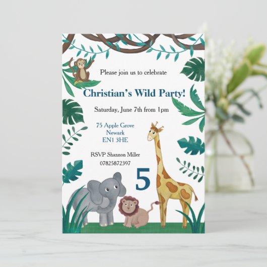 Uitnodiging 5e verjaardag Oerwoud (Staand voorkant)