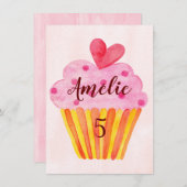 Uitnodiging 5e verjaardag - waterverf taart meisje (Voorkant / Achterkant)