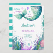 Uitnodiging 5e verjaardags zeemeermin (Voorkant / Achterkant)