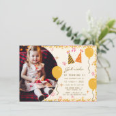 Uitnodiging 5e verjaardagsfeestje met foto informatiekaartje (Staand voorkant)