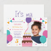 Uitnodiging 5e verjaardagsfeestje met foto informatiekaartje (Voorkant / Achterkant)