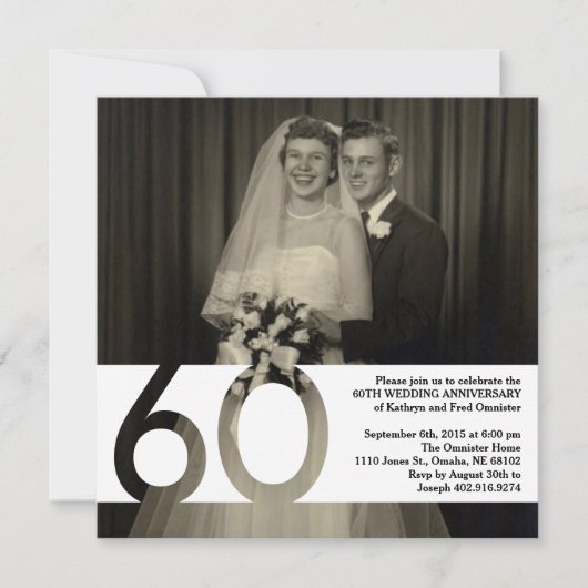 Uitnodiging 60-jarig huwelijksjubileum 5,25 x 5,25 (Voorkant)