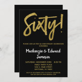 Uitnodiging 60-jarig jubileum Black Gold Script (Voorkant / Achterkant)