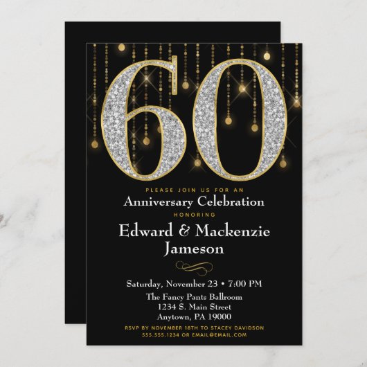 Uitnodiging 60-jarig jubileum Zwart Goud Diamanten (Voorkant / Achterkant)
