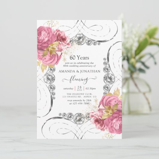 Uitnodiging 60e Diamanten Huwelijksjubileum Feest (Staand voorkant)