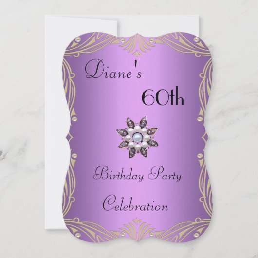 Uitnodiging 60e verjaardag Floral Mauve Pearl Jewe (Voorkant)