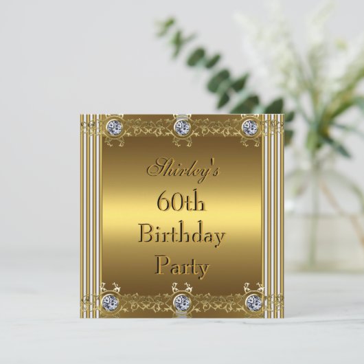 Uitnodiging 60e verjaardag Gold (Staand voorkant)