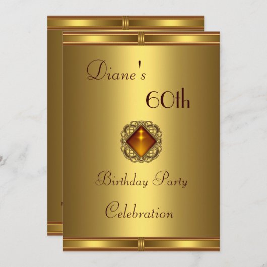 Uitnodiging 60e verjaardag Gold op goud (Voorkant / Achterkant)