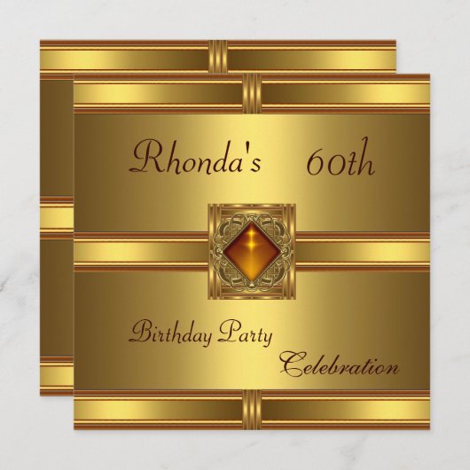 Uitnodiging 60e verjaardag Gold op goud (Voorkant / Achterkant)