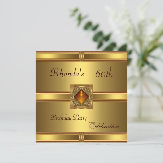 Uitnodiging 60e verjaardag Gold op goud (Staand voorkant)