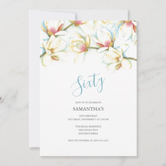 Uitnodiging 60e verjaardag Witte Magnolia's (Voorkant)