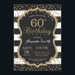 Uitnodiging 60e verjaardag. Zwart en goudglitter<br><div class="desc">60e verjaardag Uitnodiging voor vrouwen of man. Zwarte en gouden feestdag uitnodiging. Glitter Confetti. Zwarte en witte strepen. Afdrukbaar digitaal. Voor verdere aanpassing,  te klikken gelieve de knoop "van de Aanpassing het"en ons ontwerphulpmiddel te gebruiken om deze sjabloon te wijzigen.</div>