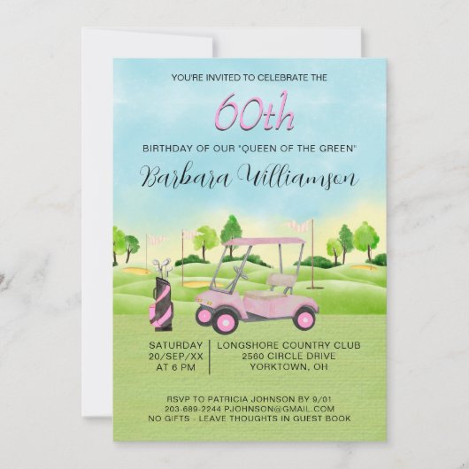 Uitnodiging 60e verjaardagsfeest damesgolfer thema (Voorkant)