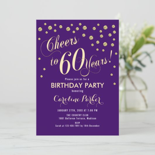 Uitnodiging 60e verlichting - Goud Paars (Staand voorkant)