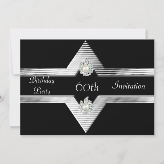Uitnodiging 60th Birthday Black Silver Jewel (Voorkant)