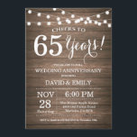 Uitnodiging 65e trouwdag roestig hout<br><div class="desc">Uitnodiging voor 65e trouwdag. Achtergrond van roestig hout. Lichtslingers. 1e, 2e, 3e, 4e, 5e, 10e, 15e, 20e, 25e, 30e, 35e, 40e, 45e, 50e, 55e, 60e, 65e, 70e, 75e, 80e, elk jaar. Verjaardag voor volwassenen. Verjaardagsfeest voor vrouw of man. Voor verdere aanpassing klikt u op de knop "Aanpassen" en gebruikt u...</div>