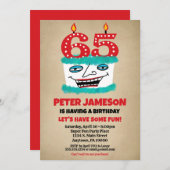 Uitnodiging 65e verjaardag Funny Cake Casual Heren (Voorkant / Achterkant)